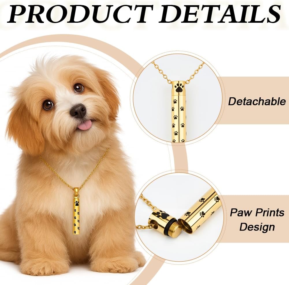 Dog Urn Necklaces for Ashes Paw Cylindrical Cremation Dog Paw Stainless Steel Pet Ashes Pendant for Puppy Pet Memorial Keepsake Jewelry