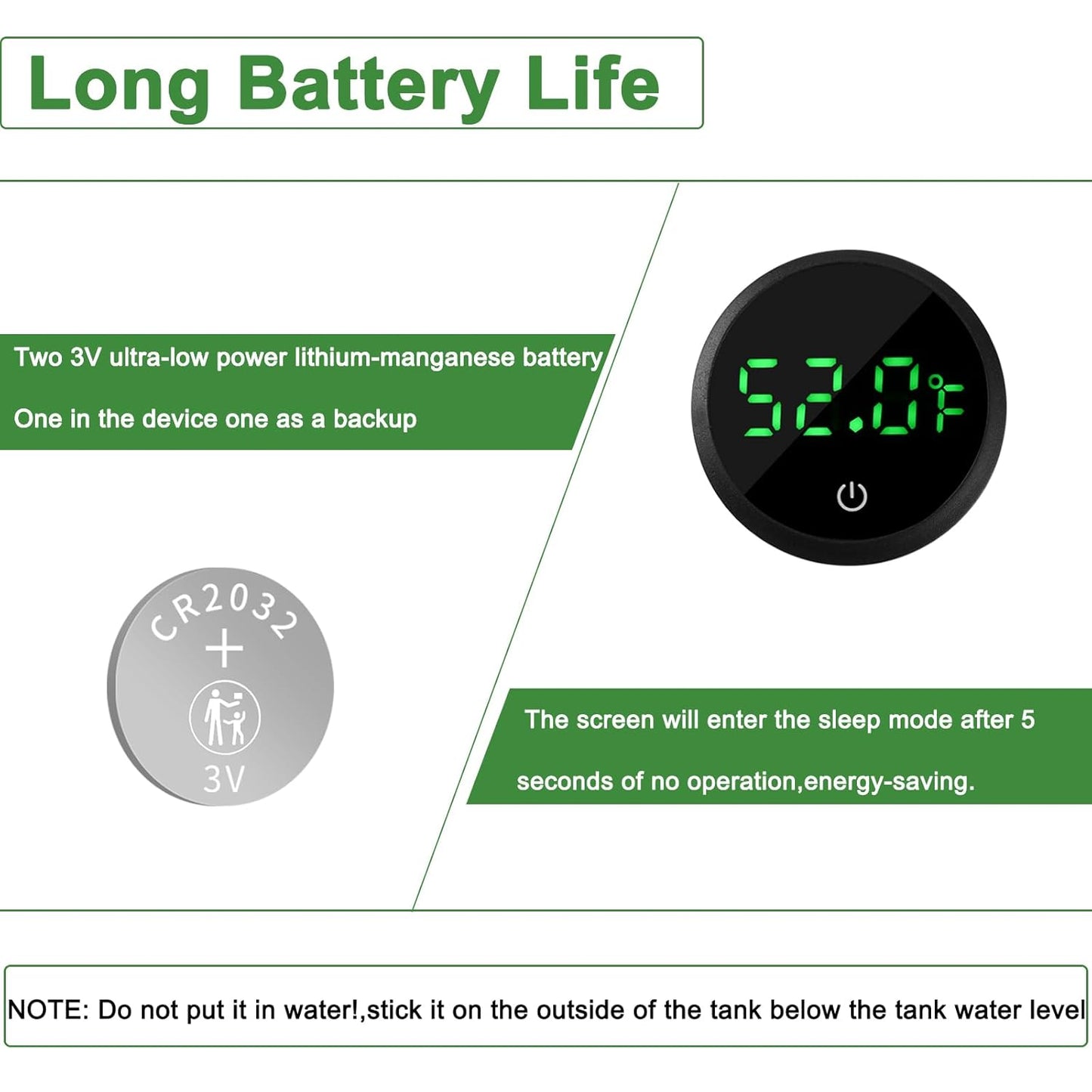 Aquarium Thermometer Digital Fish Tank Thermometer Led Display Fish Tank Temperature Gauge Accurate Thermometer to ±1℉ for Betta Axolotl Turtle Tank (with Spare Battery) 2pack