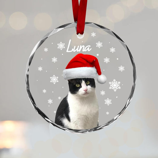 Personalized Cat Christmas Ornament Photo, Custom Pet Ornament with Santa Hat, Holiday Tree Decoration, for Cat Lovers, from Pet Owner, Cute Funny Keepsake, Acrylic Ornament