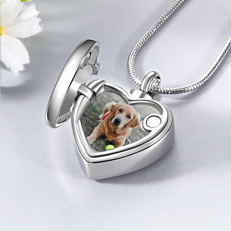 Farfume Personalized Pet Urn Necklace for Dog Cat Ashes Cremation Pet Memorial Customized Photo Text Engraving Pendant Keepsake Funeral Jewelry