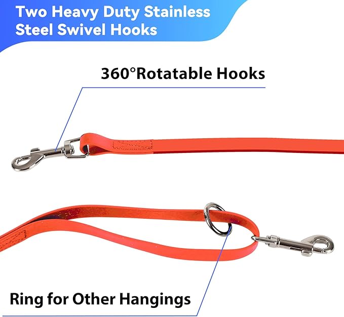 Waterproof Long Leash for Dogs Training 16FT/30FT/50FT, Long Dog Leash Heavy Duty Lead for Large Medium Small Dogs Outside Walking, Playing, Camping, or Yard(Orange 15FT)