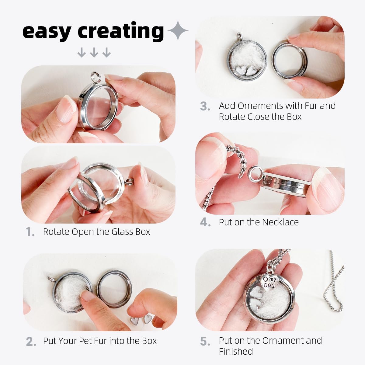 Pet Fur Memorial Necklace, Dog Ashes Keepsake Necklace, Transparent Glass Circle Small Pet Urn Pendant Necklace, Memorial Jewelry for Women Men, Vial Necklace for Ashes, Cat Hair Memorial Gifts(Dog)