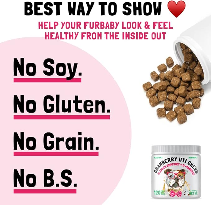 Cranberry UTI Chews for Dogs Bladder Support + D-Mannose Supports Kidney Urinary Tract and Bladder Health Natural Cranberry Wellness Supplement Immune System Booster Natural Pet Antioxidant 120 Chews