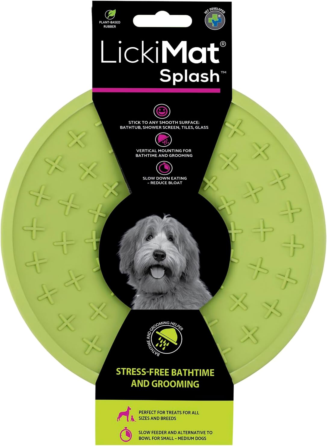 LickiMat Splash, Dog Slow Feeder Bowl Lick Mat, Boredom Anxiety Reducer, Sticks to Smooth Surface; Perfect for Food, Treats, Yogurt, or Peanut Butter. Fun Alternative to a Slow Feed Dog Bowl, Green