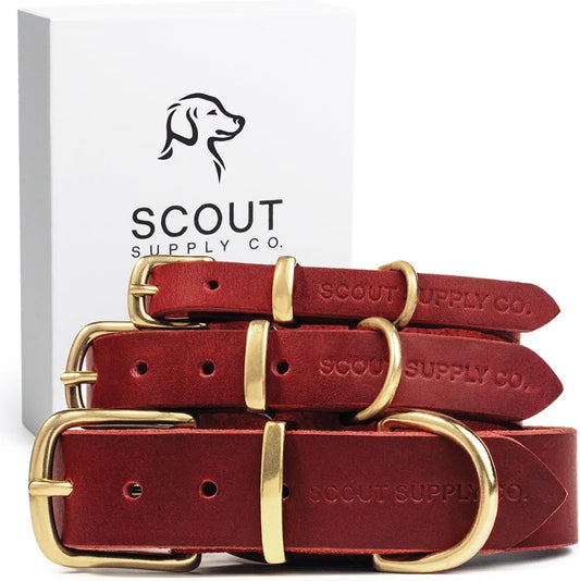 Classic Genuine Leather Dog Collar | Dog Collars for Medium Dogs, Small Dogs, Large Dogs & Extra Large Dog | Wide Dog Collar | Heavy Duty Dog Collar (Red, S: 0.5" Wide for 7.5"-10.5" Neck)