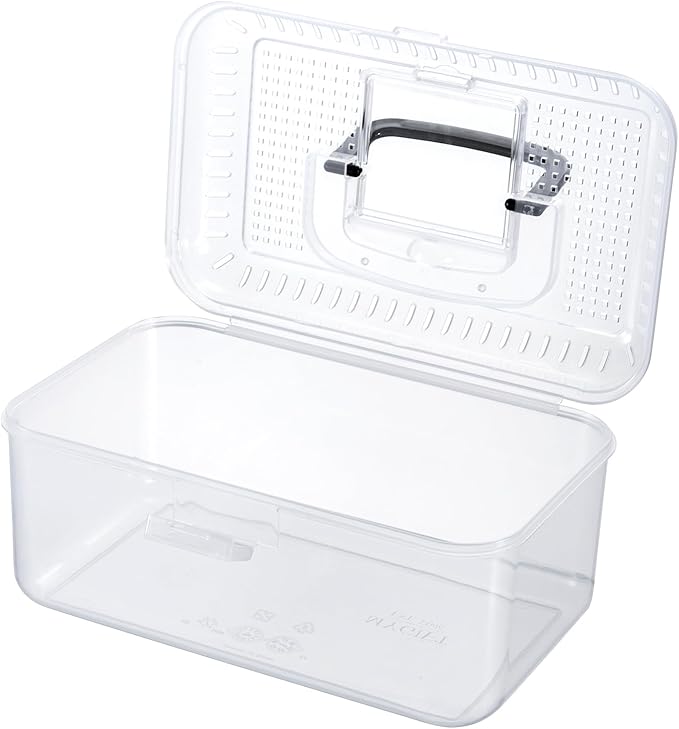 MyGift 9.5 x 6 Inch Clear Portable Insect Reptile Terrarium Tank with Black Carrying Handle, Transparent Travel Carrier for Insects Arachnids Amphibians Small Reptiles