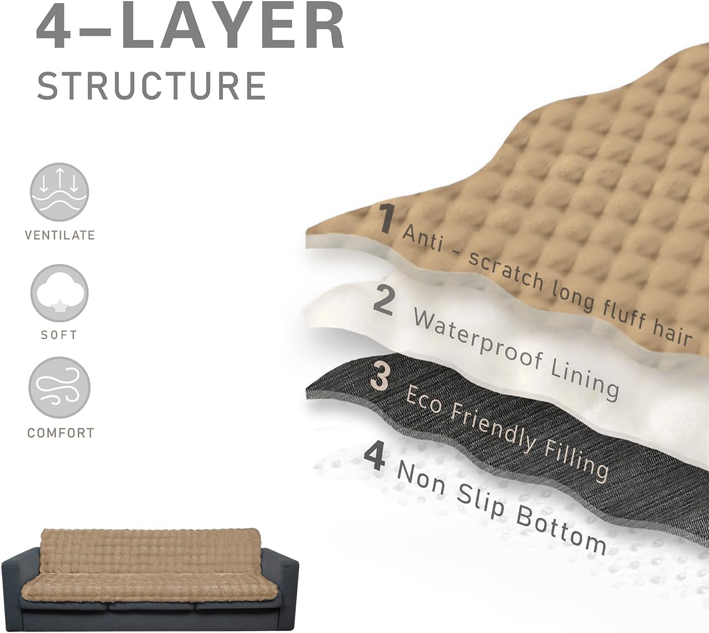 Dogs/Cats Bed Mats, Dog Pad Washable Removable Couch Cover with Anti-Slip Back, Plush Long Fur Mat, Perfect for Small, Medium and Large Dogs.(Light Brown-Bubble, 52"x82")