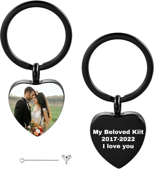 Personalized Cremation Urn Keychain for Pet Human Ashes Custom Photo/Name/Date Dog Cat Paw Print Pendant Stainless Steel Keyring Memorial Keepsake Keychain for Women Men (Style C2)