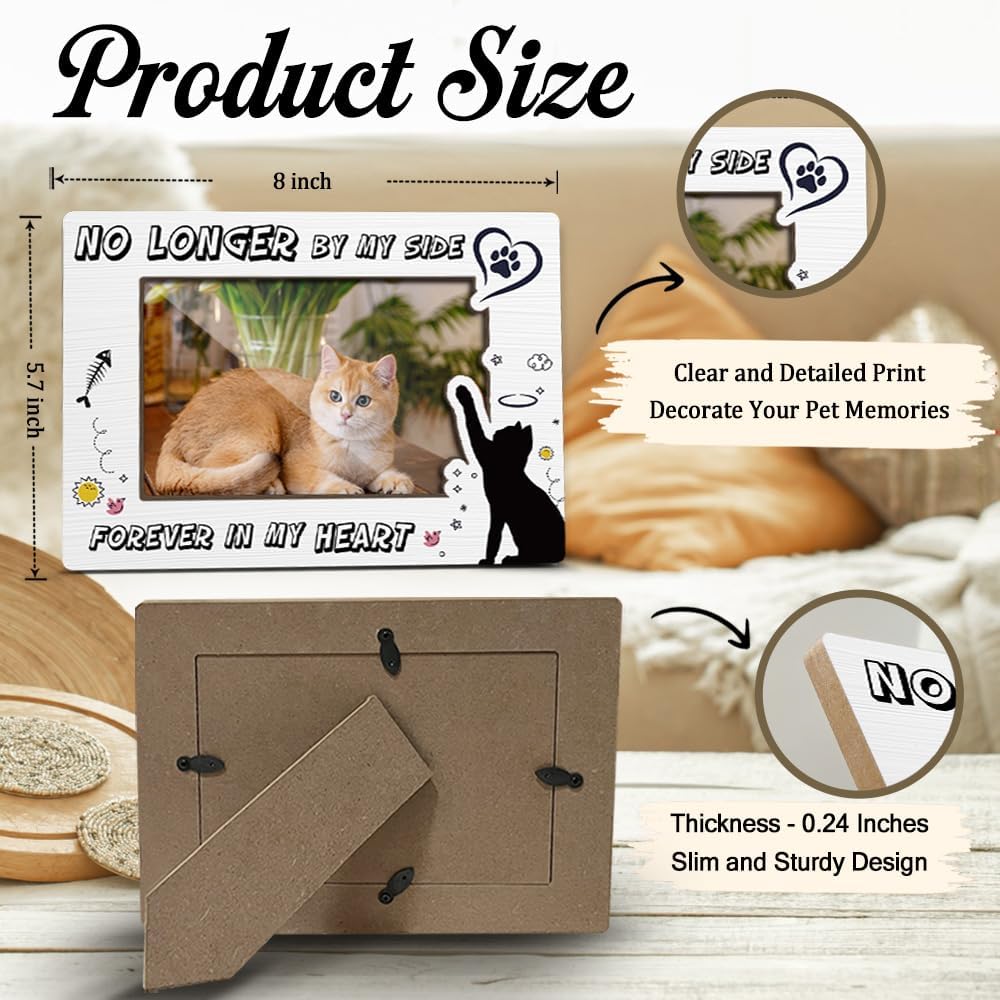 Cat Memorial Photo Frames Dog and Cat Loss Remembrance Gift Sympathy Keepsake for Pet Lovers Condolence Present for Pet Owner No Longer by my Side Forever in my Heart Picture Frames 4x6 Photo - YY009