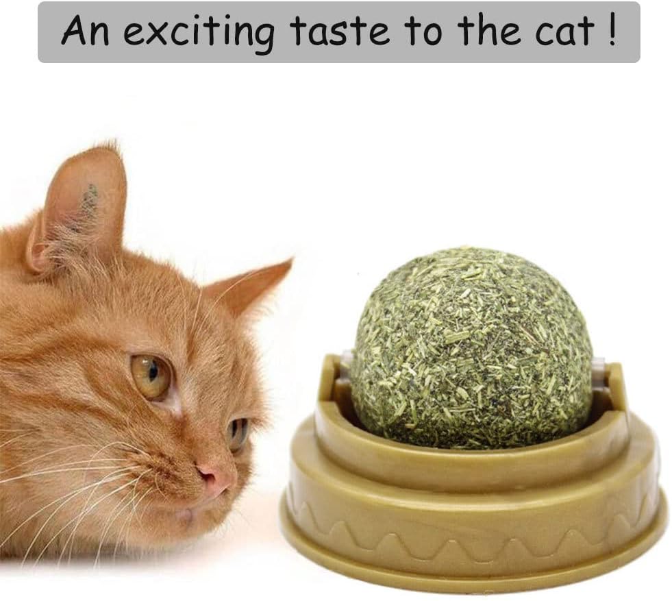 Oncpcare 4 Pcs Rotating Sticky Catnip Ball – Edible Lick-and-Chew Cat Toy Edible Lick & Chew Dental Care Snacks Made with Natural Catmint Suitable for All Cat Breeds