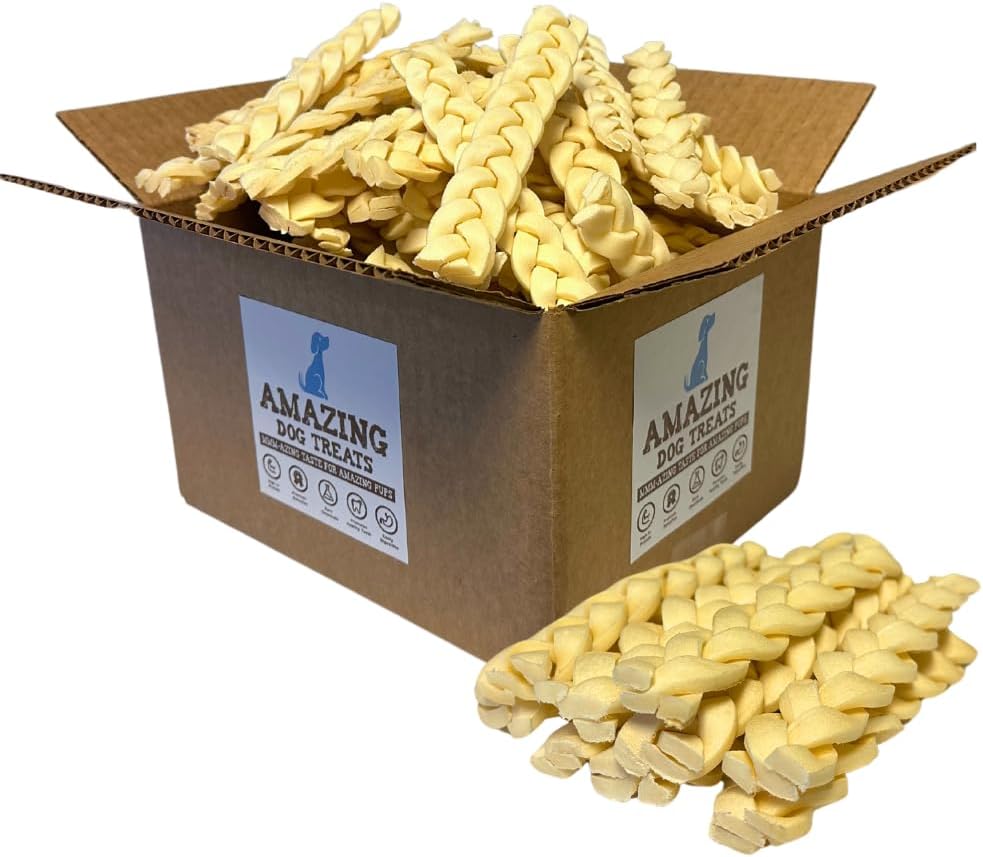 Amazing Dog Treats - Beef Cheek Braids Dog Chew (6 Inch - 50 Count) - NO Odor - Rawhide Alternative - Beef Cheek Slice Chip Sticks - No Dyes, Chemicals, or Preservatives