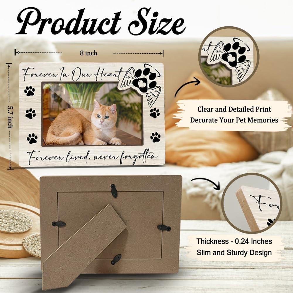 Cat Memorial Photo Frames Dog and Cat Loss Remembrance Gift Sympathy Keepsake for Pet Lovers Dog Cat Lover Condolence Present for Pet Owner Forever in Our Heart Picture Frames 4x6 Photo - YY019