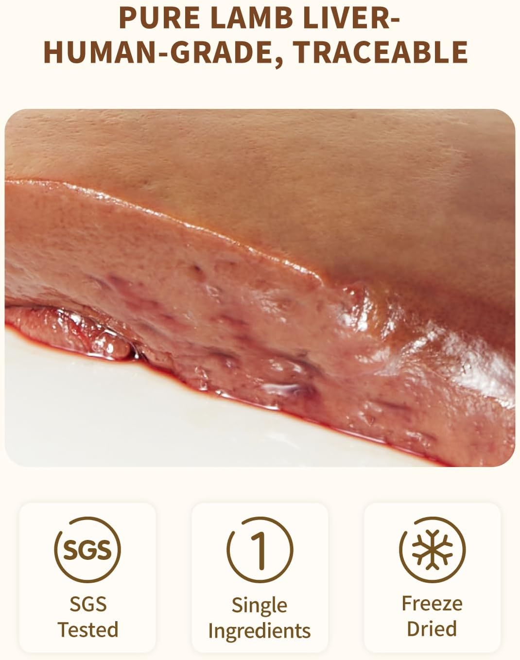 Freeze-Dried Lamb Liver Treat for Small Dog & Cat, Natural Single Ingredient Cats Dogs Dry Food, Whole Cut Raw Treats for Heart, Coat & Immune Health (3.5 oz)