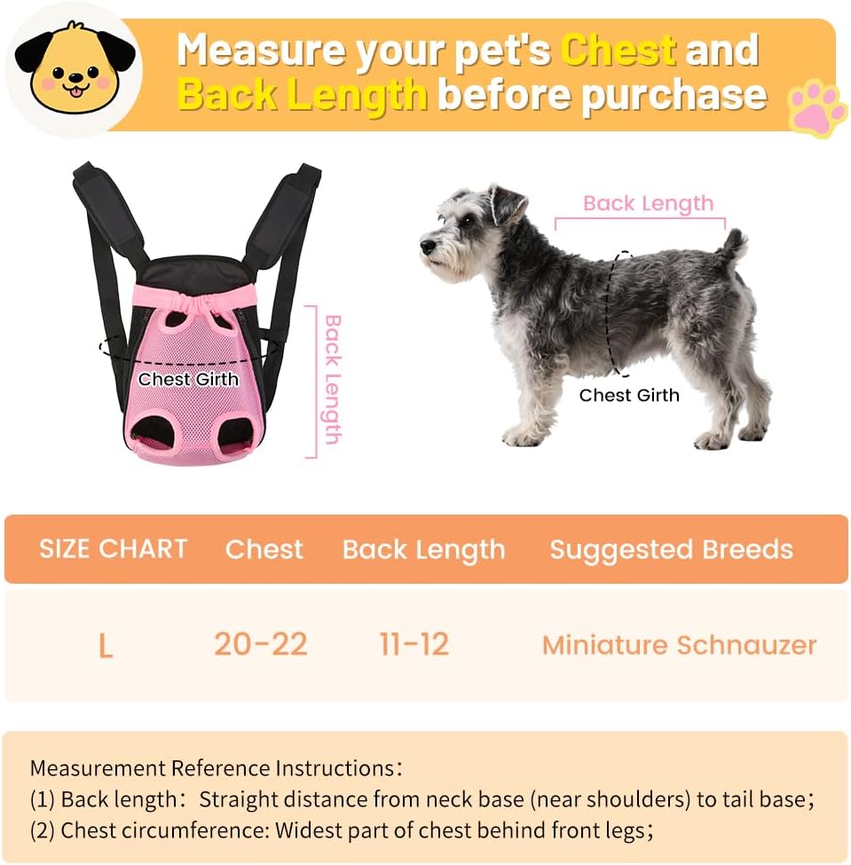 Inspack Dog Backpack Carrier/Cat Carrier, Adjustable Pet Front Carriers Travel Bag for Puppy Medium Dogs, Legs Out, Soft Ventilated Doggie Chest Carry Backpacks for Hiking/Camping, 7-11 lbs, Pink