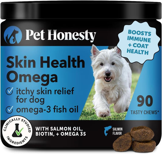 Omega Skin Health Chews for Dogs, Alaskan Salmon Oil, Omega-3 Fish Oil, Krill, Spirulina, Omega-3s, Healthy Skin & Coat, Itchy Skin, Dog Allergies, May Reduce Shedding (90 Count)