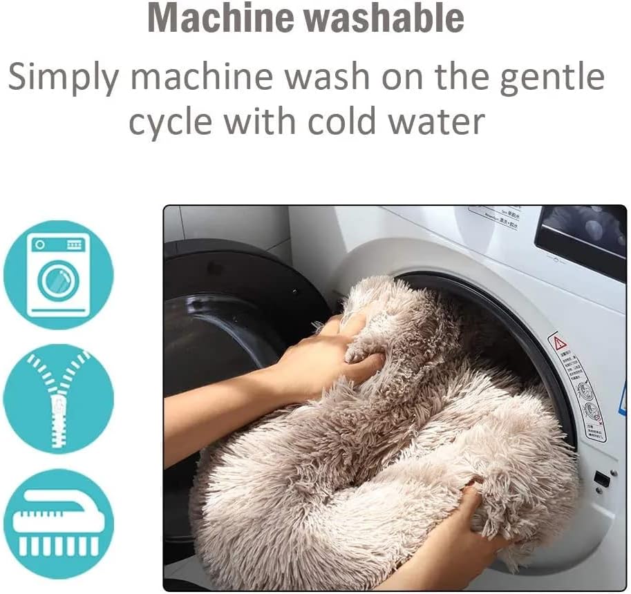 Cat Bed for Indoor Cats and Small Medium Dogs - Washable 20/24 Inches, Round Fluffy Plush Faux Fur, Anti-Anxiety, Thick Bottom (Light Brown, Medium)