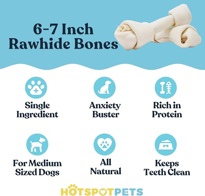 hotspot pets 6-7 Inch USDA Certified Facility Rawhide Dog Chew Bones - Choice of 10, 20, 30 Packs - from Grass Fed Brazilian Cows - Promotes Dental Hygiene and Good Behavior (30 Count)