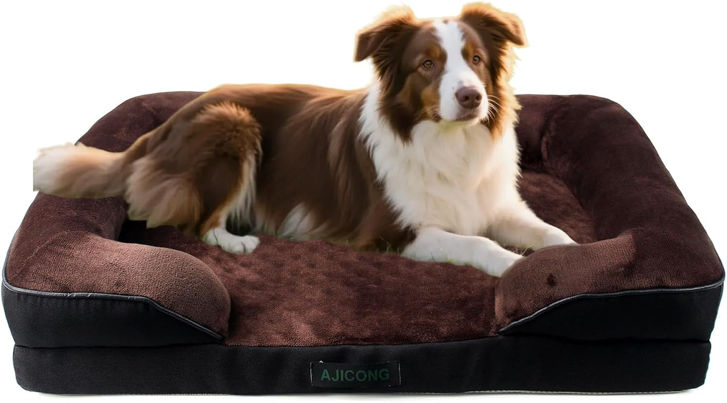 Orthopedic Egg-Shaped Sponge Dog Beds Large Sized Dog with Sides, Removable Cover and Non-Slip Bottom (Brown, 35 * 25 * 8)
