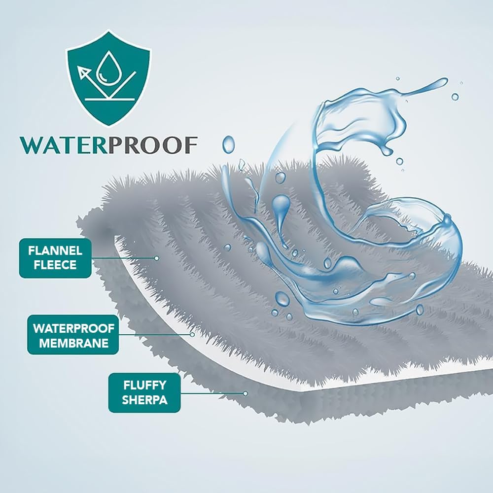 PetAmi Waterproof Dog Blanket for Medium Large Dog Puppy Cat Throw for Couch Cover Leakproof Protection, Sherpa Fleece, Reversible Soft Washable 60x40 Plaid Light Gray