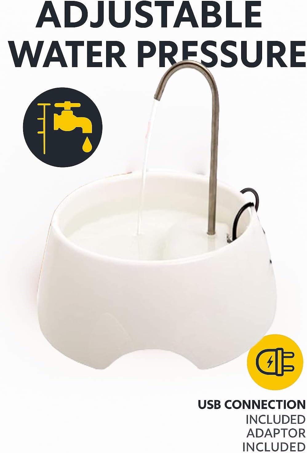 Aqua MINI Portable Pet Water Fountain - Automatic Drinking Bowl for Cats and Dogs - Stainless Steel Faucet - Replaceable Filters - Easy Cleaning - Ideal for Multiple Pets - 1.2L/42 fl oz - White