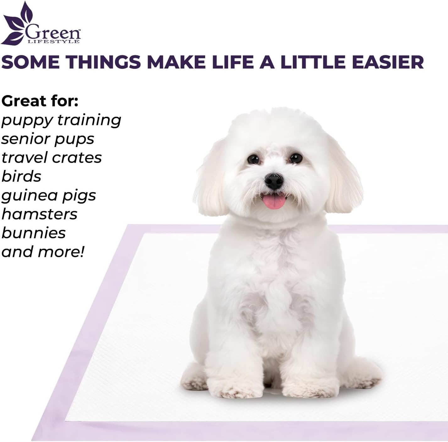 GREEN LIFESTYLE Pee Pads - Super Absorbent & Leak-Proof Pee Pads for Dogs - Puppy Pads - Waterproof Dog Pads, Lavender Scented Dog Training Pads for Cats, Rabbits (Pack of 80 - 22x22)
