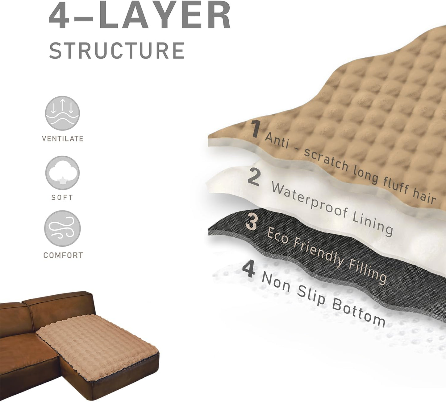 Dogs/Cats Bed Mats, Dog Pad Washable Removable Couch Cover with Anti-Slip Back, Plush Long Fur Mat, Perfect for Small, Medium and Large Dogs.(Light Brown-Bubble, 40"x50")