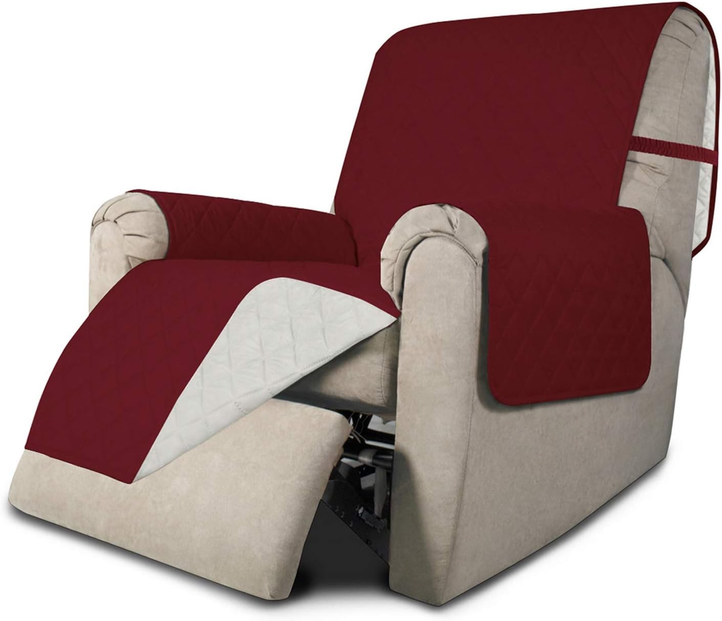 Easy-Going Recliner Sofa Slipcover Reversible Sofa Cover Water Resistant Couch Cover Furniture Protector with Elastic Straps for Pets Kids Children Dog Cat (Recliner, Christmas Red/Ivory)