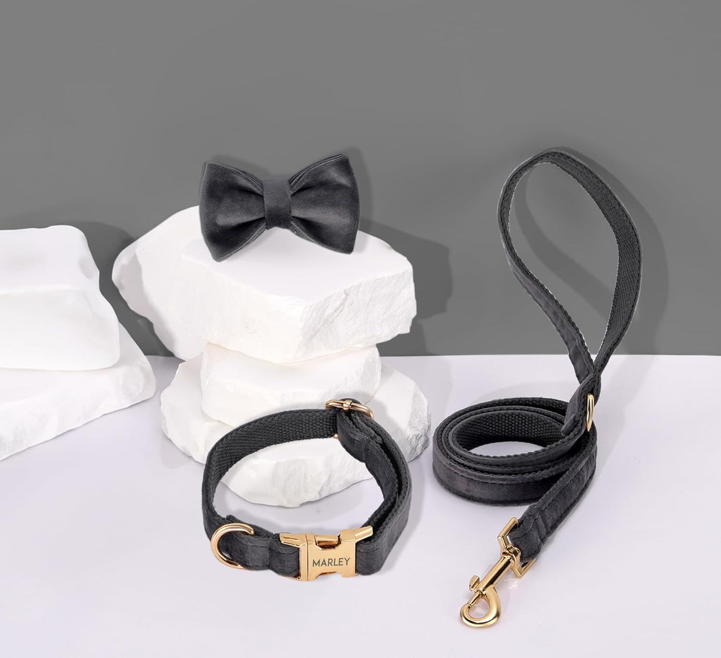 Custom Name Dog Collar, Engraved Personalized Dog Collar with Name on it and Phone Number, Quick Release Gold Metal Buckle, Poop Bag, Harness, Leash Available, Red, Black, Emerald, Pink, Luxury Soft Comfy Velvet Collar (Small)