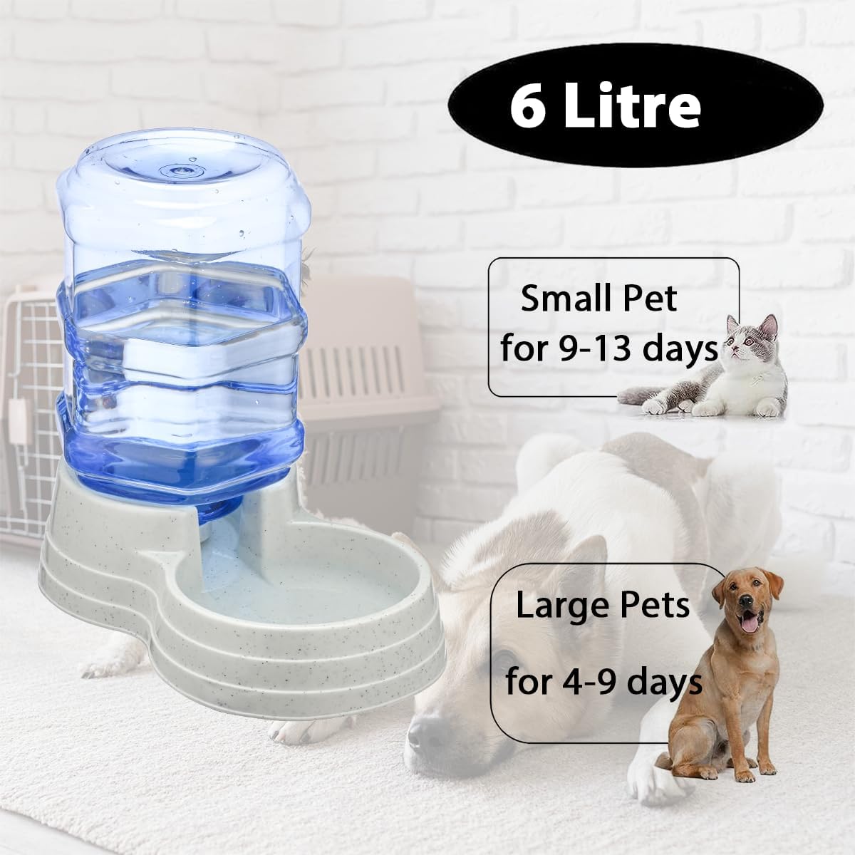 Automatic 6L Large Capacity Dog and Cat Water Dispenser Station,Pet Water Feeder Dispenser,Animal Automatic Gravity Water Drinking Fountain Bottle for Small to Large Dogs and Cats