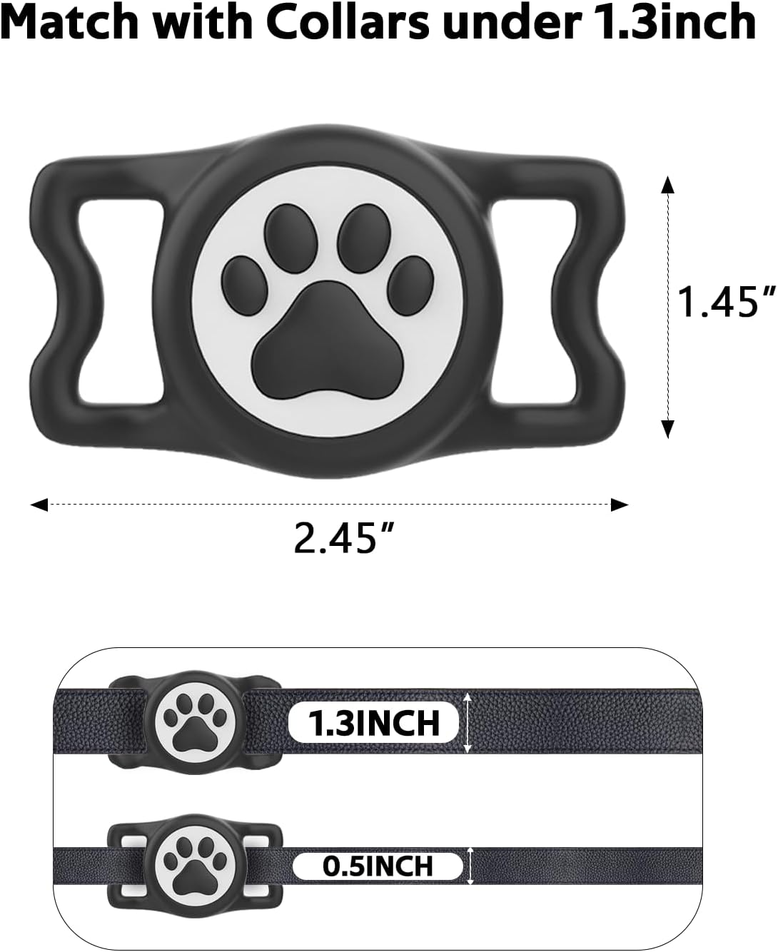 IP68 Waterpoof Dog Airtag Holder, Stretchy Silicone Full Body Covered Apple Air Tag Holder for Dog Cat Collar Fit All Width Collar (Black, 1 Pack)