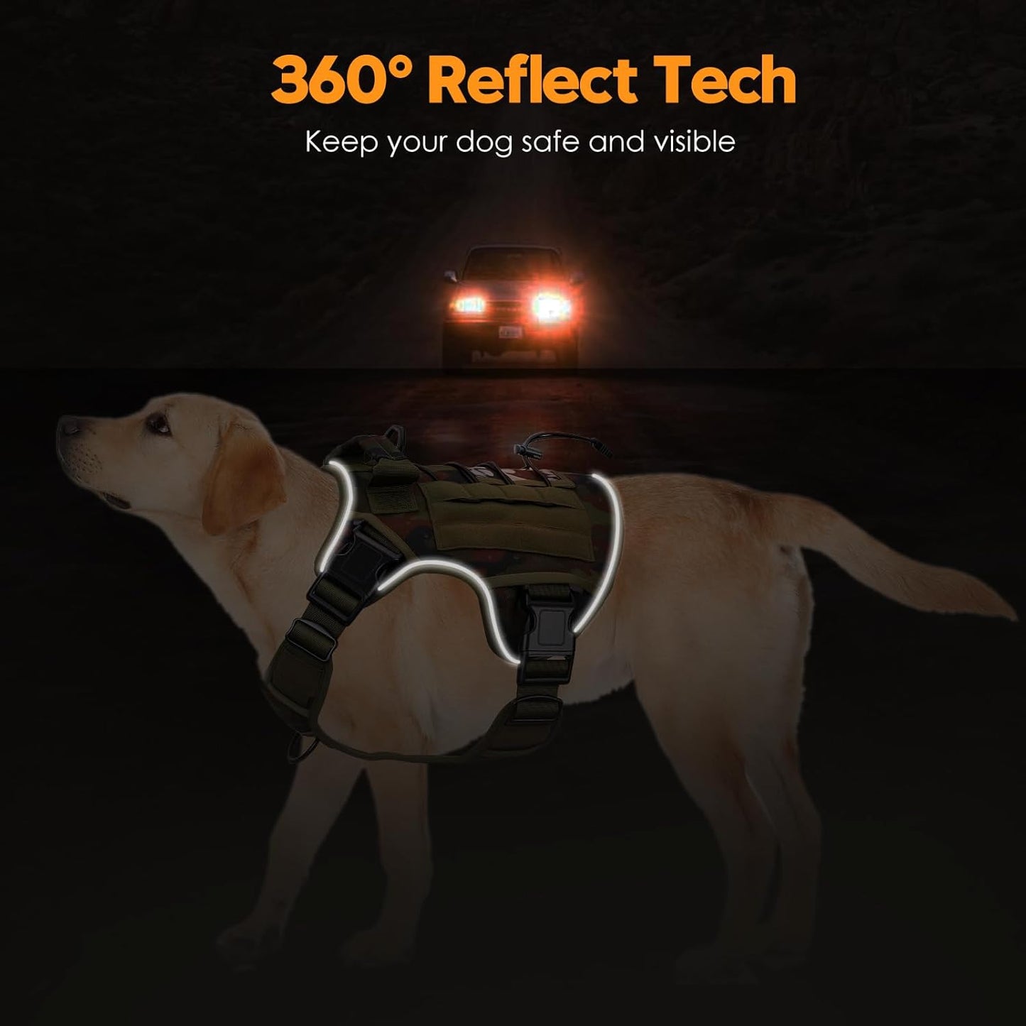 Heavy-Duty Tactical Dog Harness for Large Dogs, No Pull Adjustable Reflective Pet Vest with Molle System, K9 Military-Grade Control for Service Training, Outdoor & 10+ Breeds, Green Camo, XX-Large