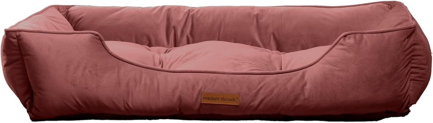 Modern Threads Luxury Dog Bed - Comfortable Tufted Velvet Cushion for Small to Large Dogs - Machine Washable - Durable & Cute Sleep Space for Pets - Pamper Your Pet with Cozy Beds - Rosewood