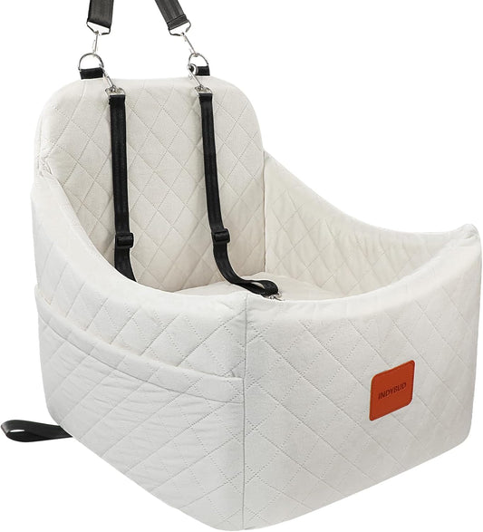 Dog Car Seat for Dogs up to 35lbs, Small Medium Dog Booster Seat with Adjustable Straps and Anti Slip Bottom,Fully Detachable Washable Pet Car Seat with 2 Storage Pockets (Beige, Medium)