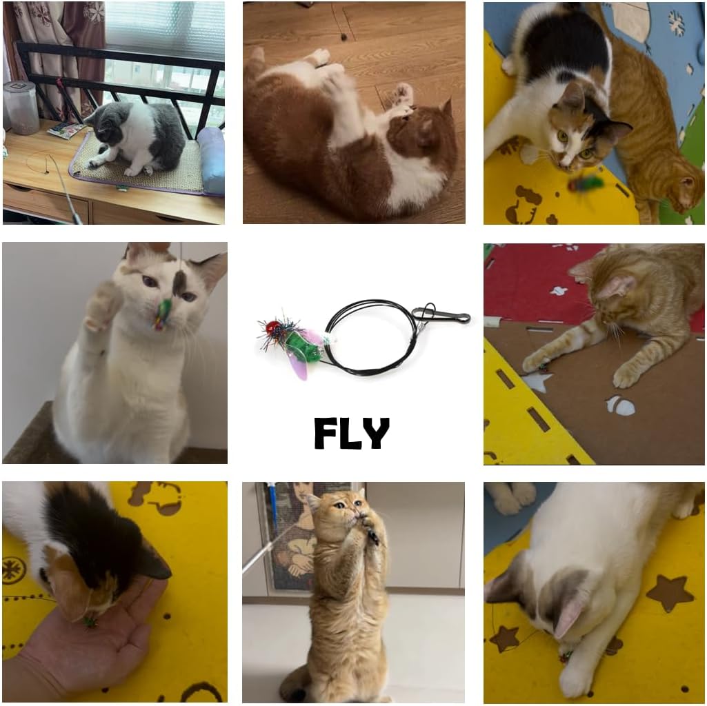 Cat Feather Toys - 2 Pcs Handmade Simulation Flies – Durable Cat Toy Wand Refills - Interactive Kitten Teaser Wand Attachments - Cat Toys Replacement for Cat Kitten Wand