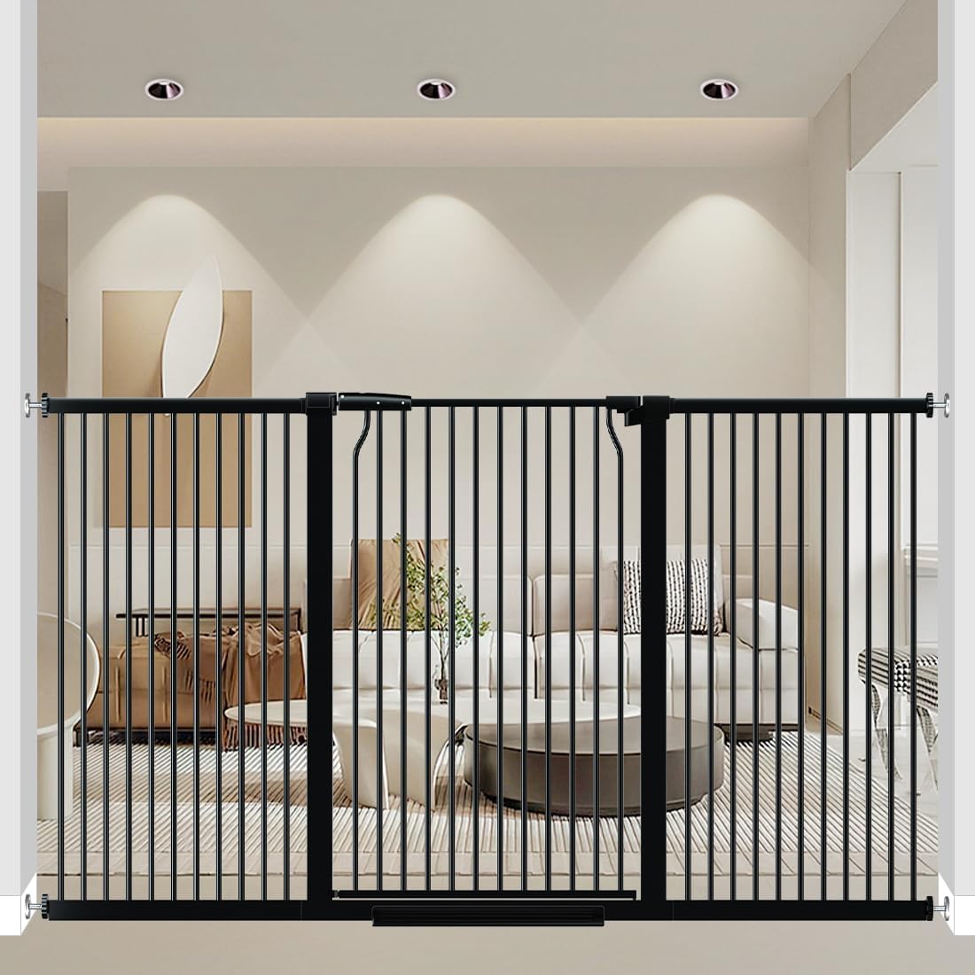 41" Extra Tall and Wide Pet Gate, 65.8-71.2 in Baby Gates with Door for Doorways Hallways, Walk Thru Large Dog Gate Indoor, Auto Close Long Child Safety Gates for Kids Puppy Doggie, Black