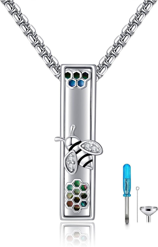 Urn Necklaces for Ashes Sterling Silver 3D Vertical Bar Memorial Pendant for Loved Ones Keepsake Cremation Jewelry Gifts for Women Men