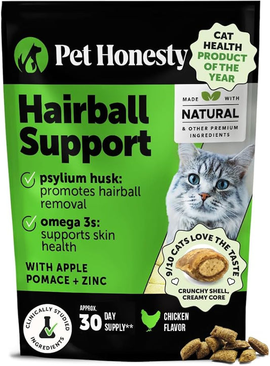Cat Hairball Support Crunchy & Creamy Chews, Hairball Remedy Treats, Cat Furball Treatment, Supports Skin & Coat, Vitamins for Digestion, Chicken (30-Day Supply)