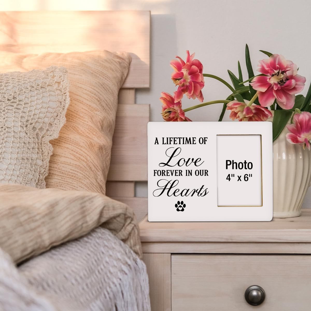 Dog Memorial Gifts for Loss of Dog Photo Frame, Pet Memorial Gifts for Dogs, Sympathy Gift for Cat, A Lifetime of Love Forever in Our Hearts Wooden Picture Frames, Photo 4 x 6 Inches