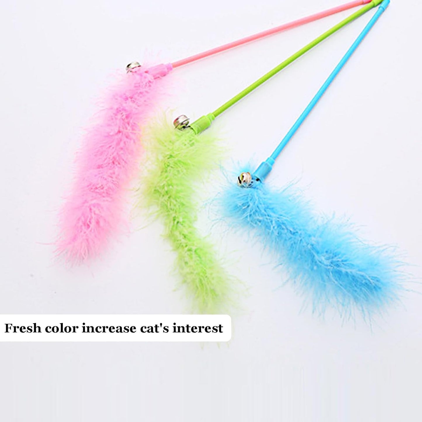 IUHKBH Cat Wand Toys, 6 PCS Interactive Cat Feather Toys Colorful Cat Teaser Wand with Bell for Cats and Kitties