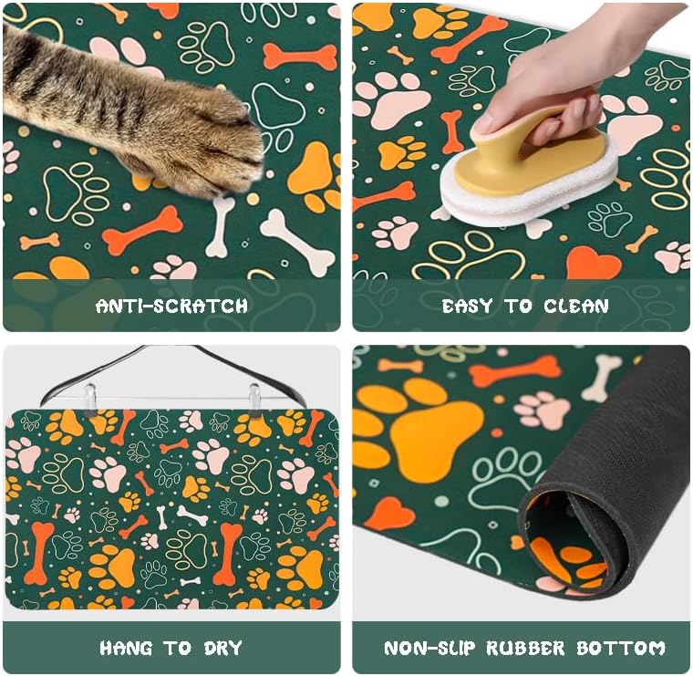 Dog Food Mats for Floors Waterproof, Dog Cat Water Bowl Mats Pet Feeding Absorbent Mat Dog Cat Pet Placemats for Food and Water Bone 17 * 30 inch