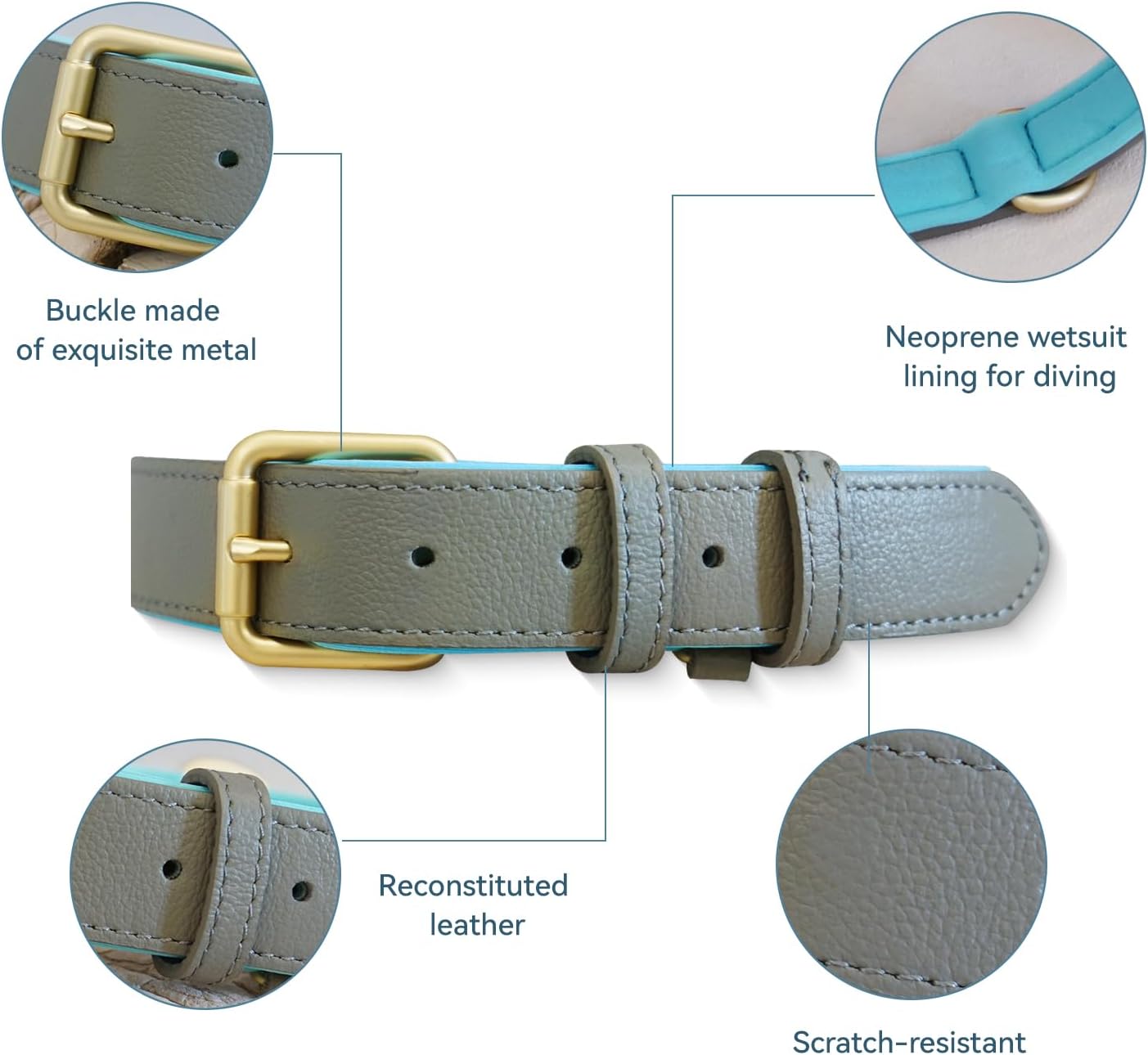 Dog Collar Soft Padded Heavy Duty Strong Collars Comfortable Basic Pet Collar with Adjustable Rust-Proof Metal Buckle Best Gift for Large Grey Collar-L