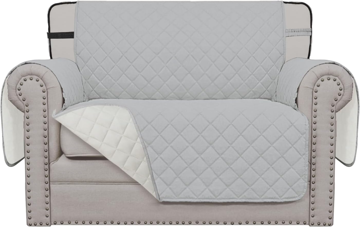 Easy-Going Reversible Chair Cover Washable Sofa Cover for Dogs Water Resistant Couch Slipcover Furniture Protector Cover with Adjustable Straps for Pets (Chair 30 in, Light Gray/Ivory)