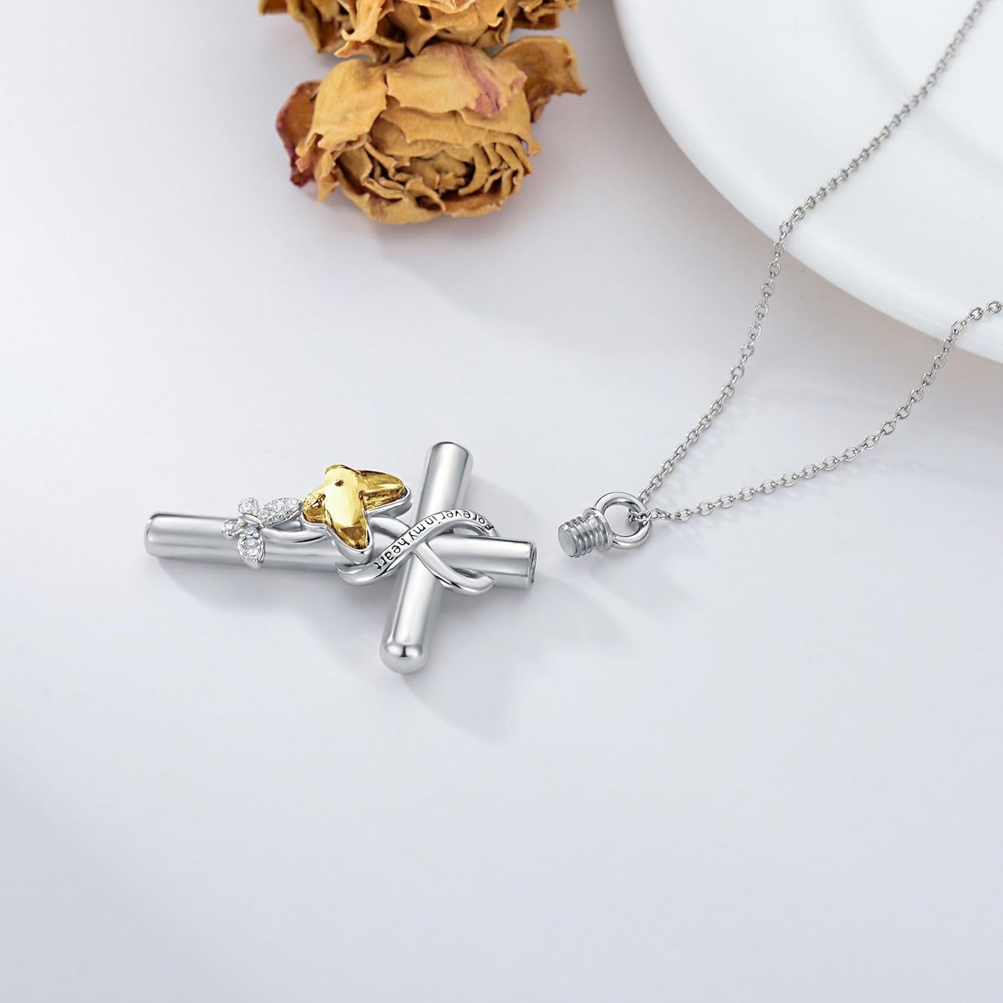 Cross Urn Necklace for Ashes 925 Sterling Silver Cremation Jewelry with Funnel Filler Kit Ashes Necklace for Human Women Girl Pets