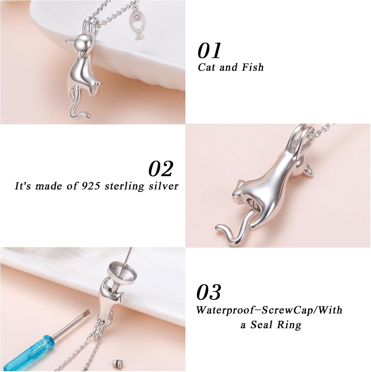 DAOCHONG Pet Cremation Jewelry Cat Urn Necklace for Ashes 925 Sterling Silver Memorial Ashes Necklaces Animal Urn Pendants Keepsake Gift for Women Men