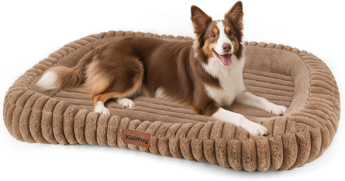 Dog Bed for Extra Large Dogs, Cute XL Dog Bed with Removable Washable Cover & Anti-Slip Bottom, Soft Calming Pet Sofa Bed with Handle for Indoor Pets, 43x31x5inches, Brown