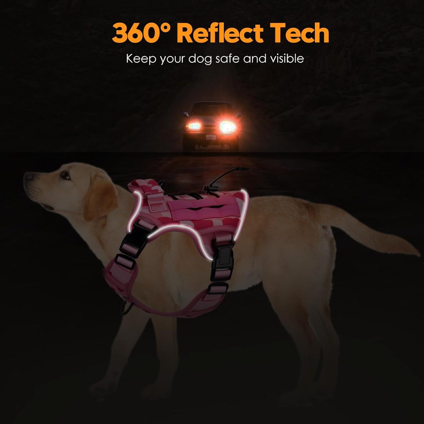 Heavy-Duty Tactical Dog Harness for Large Dogs, No Pull Adjustable Reflective Pet Vest with Molle System, K9 Military-Grade Control for Service Training, Outdoor & 10+ Breeds, Pink Camo, Small
