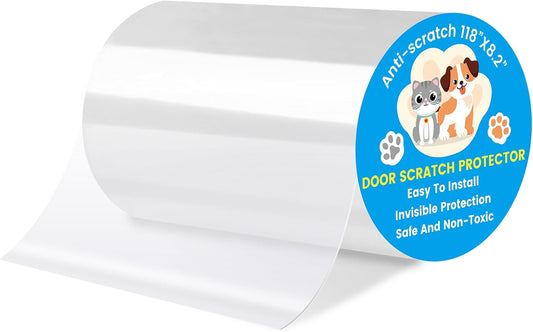 Door Protector from Dog Scratching, Cat Scratch Protector 8.3" x 118" Self-Adhesive Single Side Door Frame Furniture Protectors from Cats Dogs Scratch, Clear (118 X 8.2 INCH)