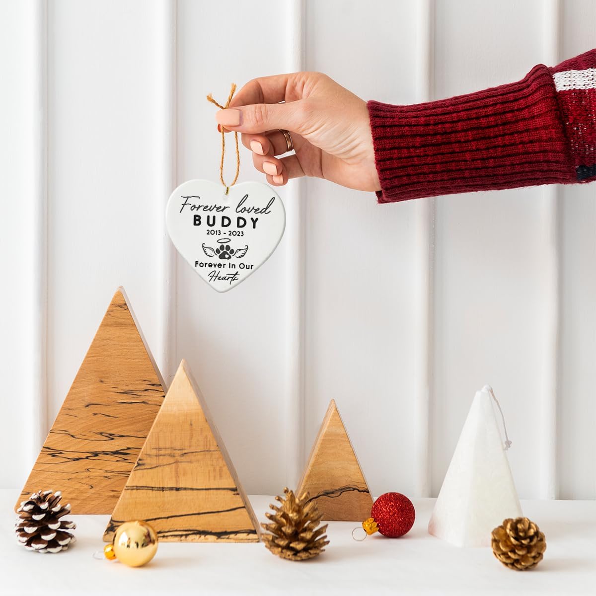 Pet Memorial Ornament - Heart Ceramic Ornaments Hanging for Christmas Tree - Remember Your Beloved Pet Forever