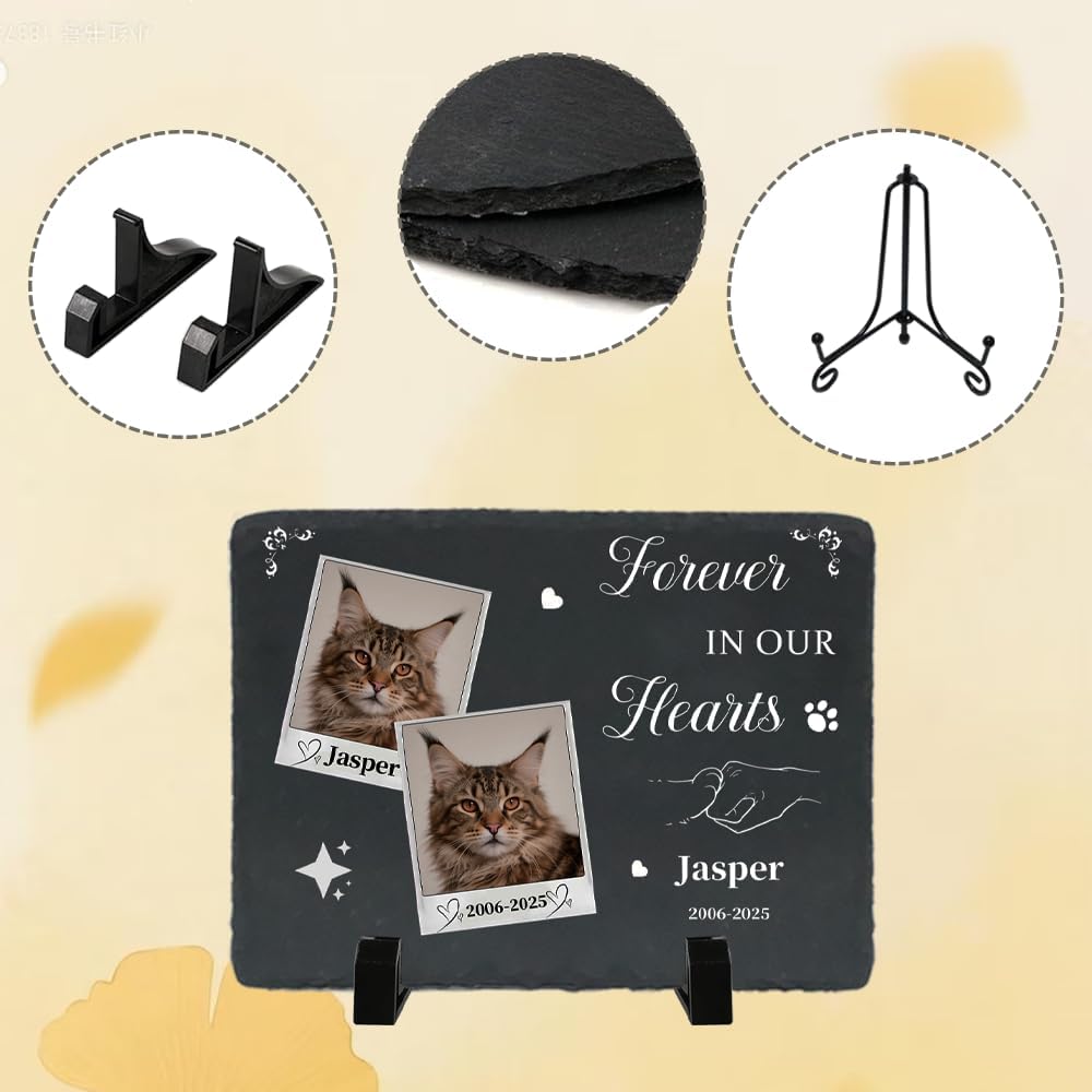 Personalized Pet Memorial Stone - Heart-Shaped Custom Cat Grave Marker with Engraved Name & Photo - Pest Grave Stone for Remembrance Dog/Cat Passing Away Sympathy Gifts (Style L)