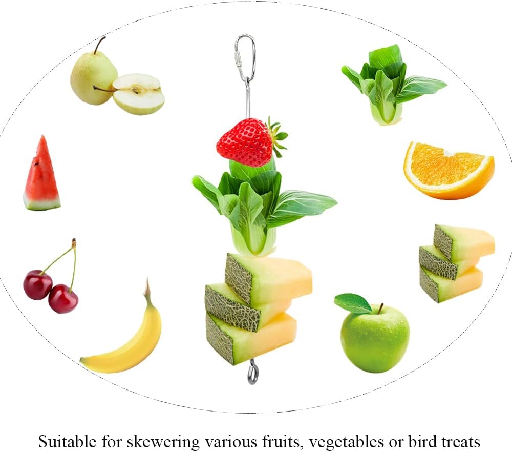 2pcs Hanging Bird Treat Skewer Parrot Fruit Feeder, 10.2 Inch Stainless Steel Bird Fruit Fork Food Holder Foraging Toy for Parrot Parakeet Conure, LXLVOUEG